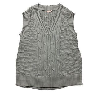 Showpo Women's Grey Green Cable Knit V-Neck Sweater Vest Size L Sleeveless